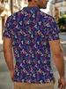 Navy Blue Collar Multicolor Mini Star All-Over Print Men's Short Sleeve Polo Shirt