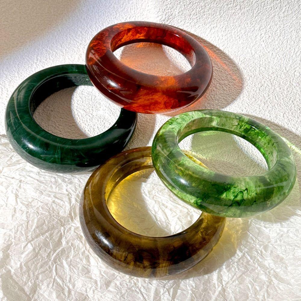 Круглый толстый браслет из смолы в стиле ретро, симпатичное нерегулярное широкое кольцо для женщин