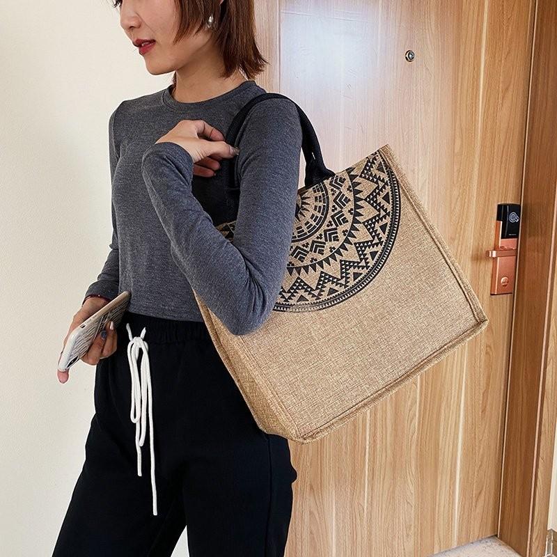 Холщовая сумка-тоут с принтом для женщин, большая вместительная наплечная сумка для通勤 и повседневной носки