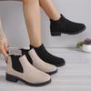 Spring Autumn Women's Square Heel Ankle Boots Elastic Band Round Toe Platform Boots for Women Ladies Flat Bottom Casual Shoes
