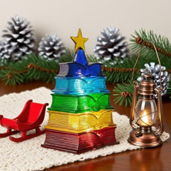 Разноцветное украшение "Стопка книг" для рождественской елки, витражное, в форме стопки книг