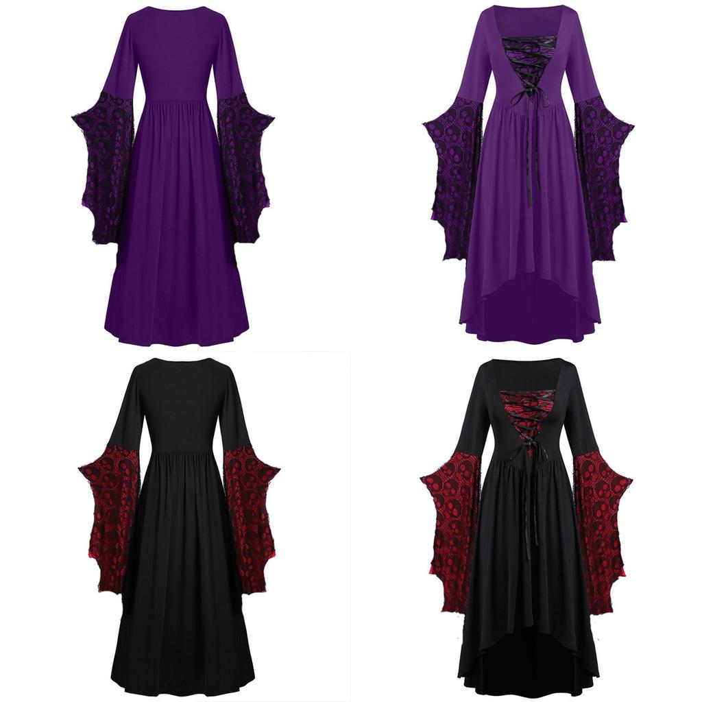 Ladies Gothic Cosplay Dress Polyester Fabric With Skull Pattern And Large Swing Skirt