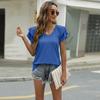 Summer Women's T-shirt Solid Colour V-neck Double Layer Ruffle Sleeve Loose Top T-shirt