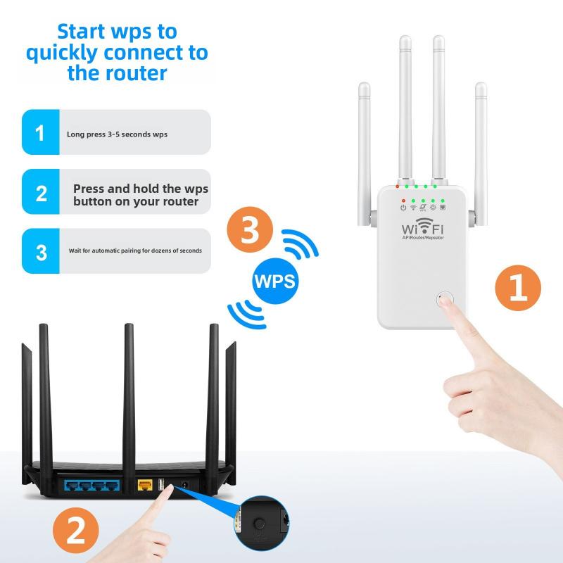 4 Antenna 300M WiFi Extender, Wireless Signal Booster Repeater for Home Router, US/EU/UK Plug