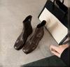 Короткие ботинки женские коричневые корейские маленькие ботильоны ботинки Мартин челси облегающие ботинки женские французские высокие каблуки осень и зима