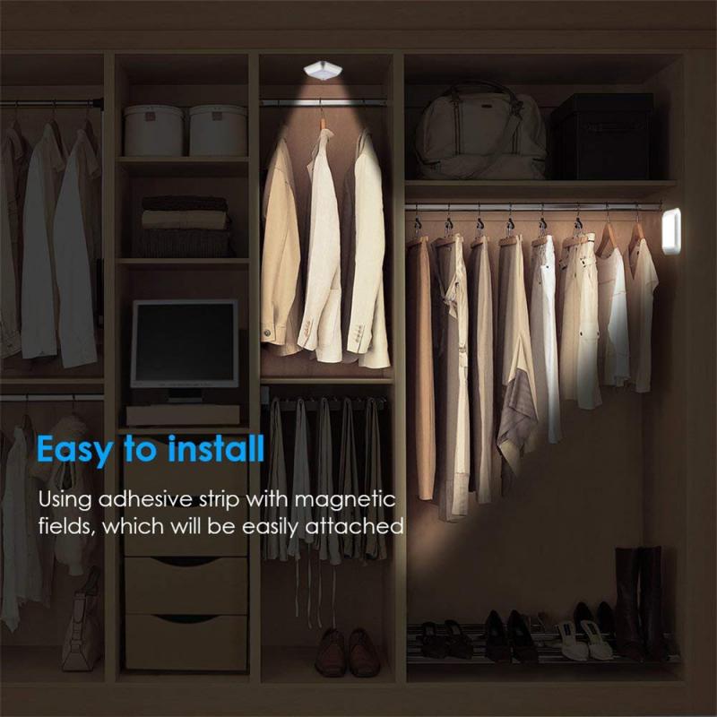 Светодиодный датчик движения на батарейках, ночник, беспроводное освещение, лестница, настенный светильник для спальни, шкафа, туалета, гардероба, дома