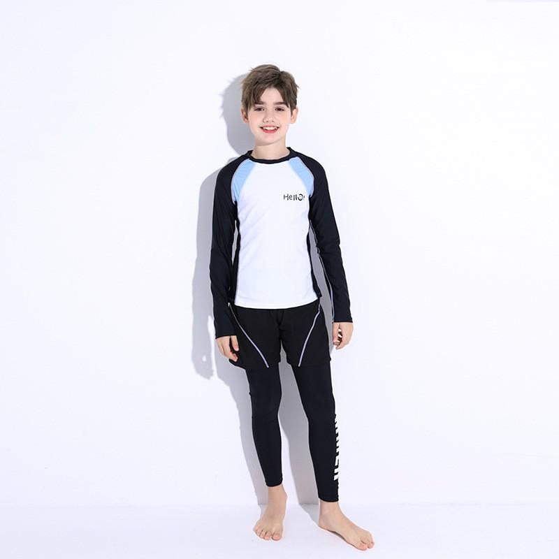 Boys Long Sleeve Rash Guard Set UV Protection Swimwear Surfing Swimming Ages 6-18