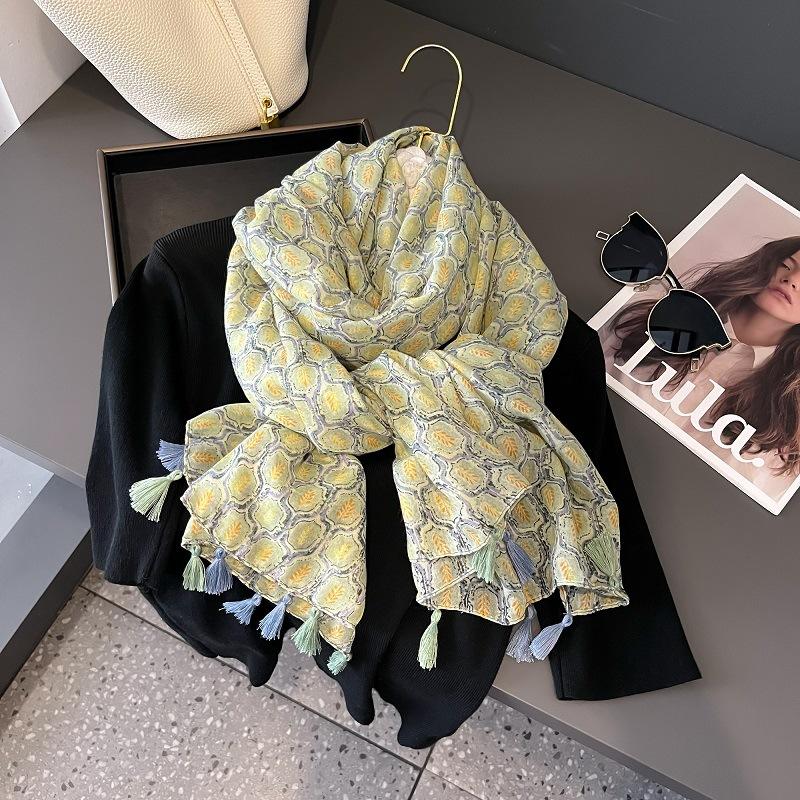 Осенний вискозно-хлопковый шарф Ацтекский Пейсли Цветочный платок шаль накидка Женские тонкие шарфы Мода кисточки Пашмина Высокое качество Фуляр