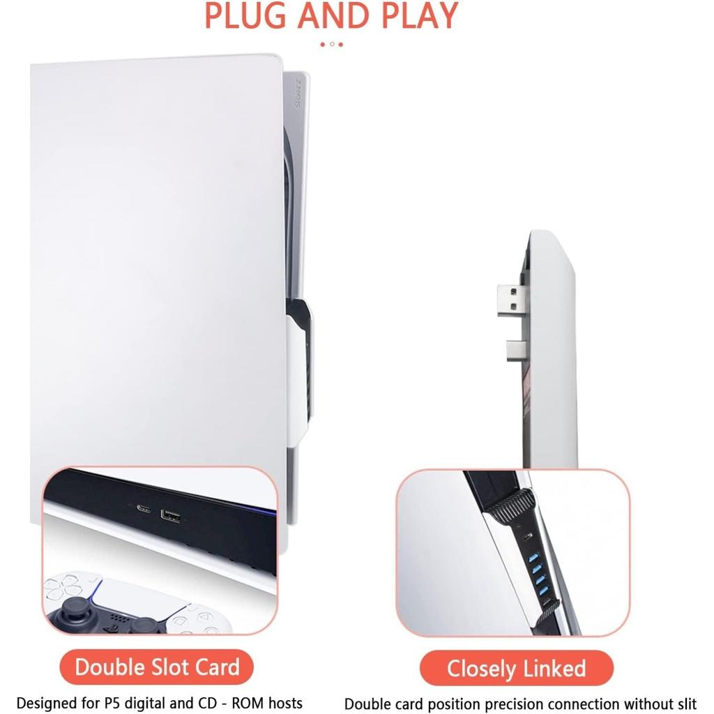 USB C Hub, USB Hub 5 в 1, высокоскоростной адаптер расширения с портами USB3.0 Type C для консоли PS5, поддержка 4 портов вывода данных USB