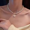 Роскошное корейское элегантное простое колье-чокер с жемчужной цепочкой для женщин, свадебное ожерелье с подвеской в ​​форме сердца, модные ювелирные изделия