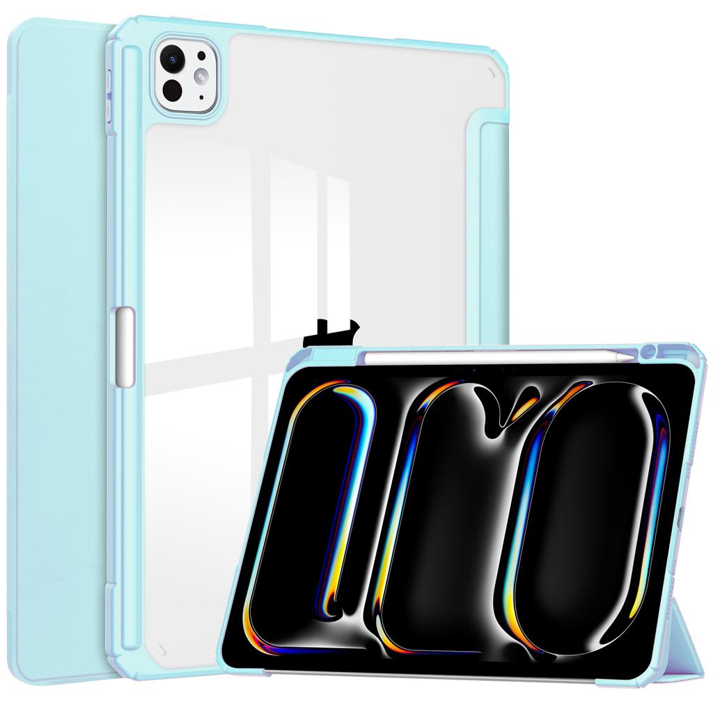 For iPad Pro 11 (2024) Case PU Leather+TPU+Acrylic Clear Tablet Cover with Pen Slot