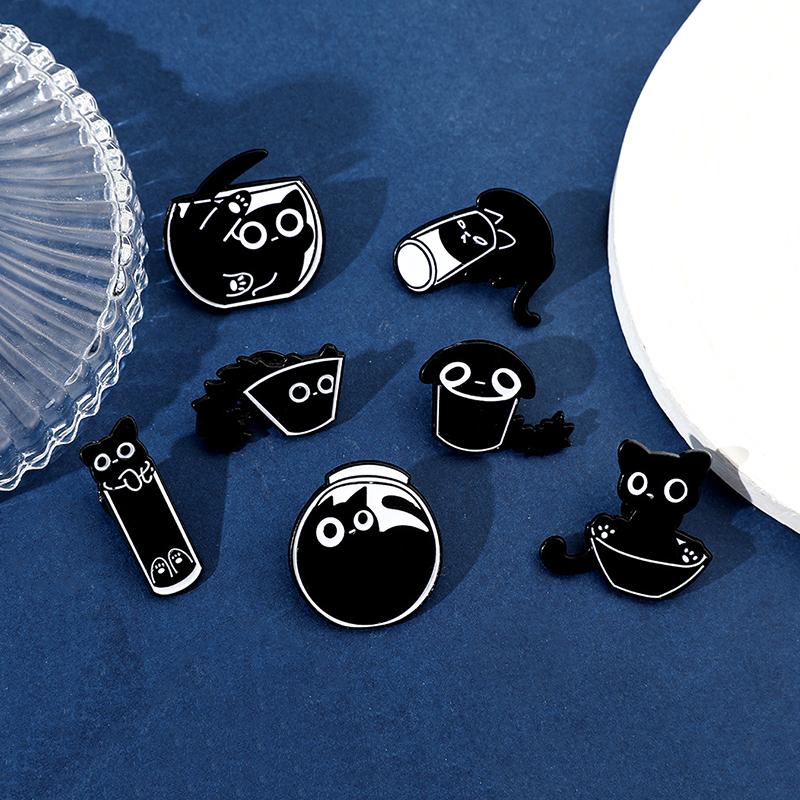 1 шт. Черный котенок одежда Декор милые значки значки на лацкан мультяшные животные ювелирные изделия подарки ювелирные аксессуары брошь кошка