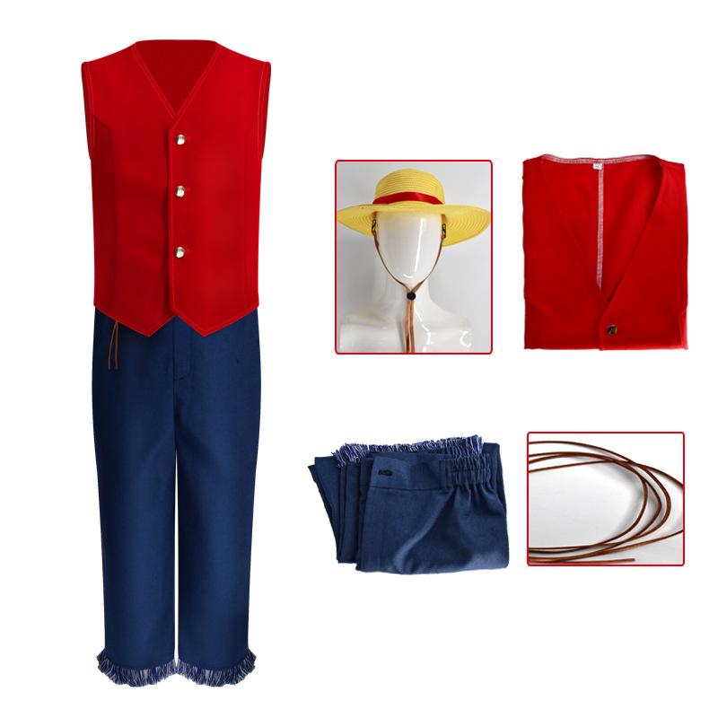 Anime Team Luffy Zoro Cosplay Costumes Sun God MonkeyD Roronoa in life Sutis For Kids Cosplay Red Suits Hat Halloween Carnival