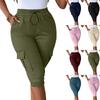 Ladies' Summer Casual And Fashionable Cropped Pants With Multiple Pockets And Solid Color Shorts