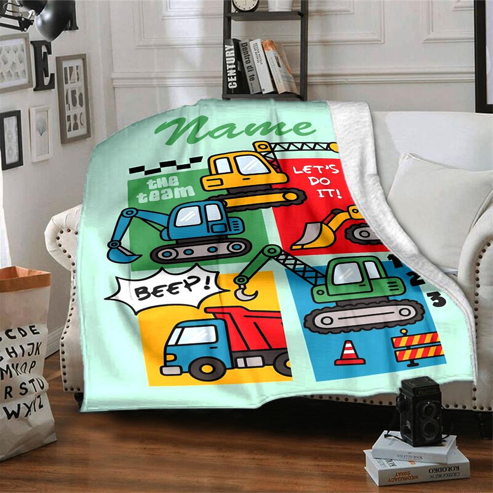 Custom Name excavator Theme Printed Blanket - Perfect for Couch, Bed, Travel & Outdoor Use | Machine Washable, Cozy & Durable.