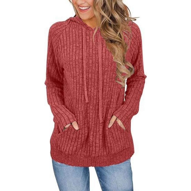 Women S Fashion Ribbed Hooded Sweatshirt With Pockets Long Sleeve Autumn Winter