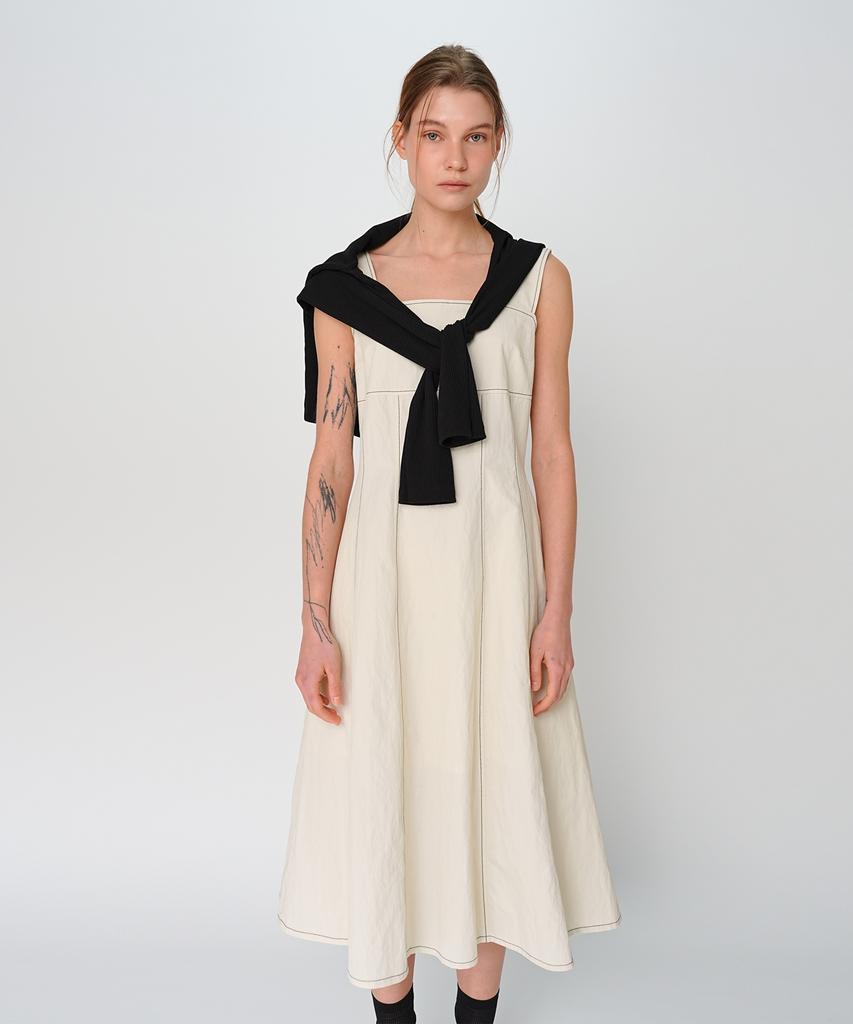 Paul And Alice Sleeveless Stitch Long Dress / Ivory