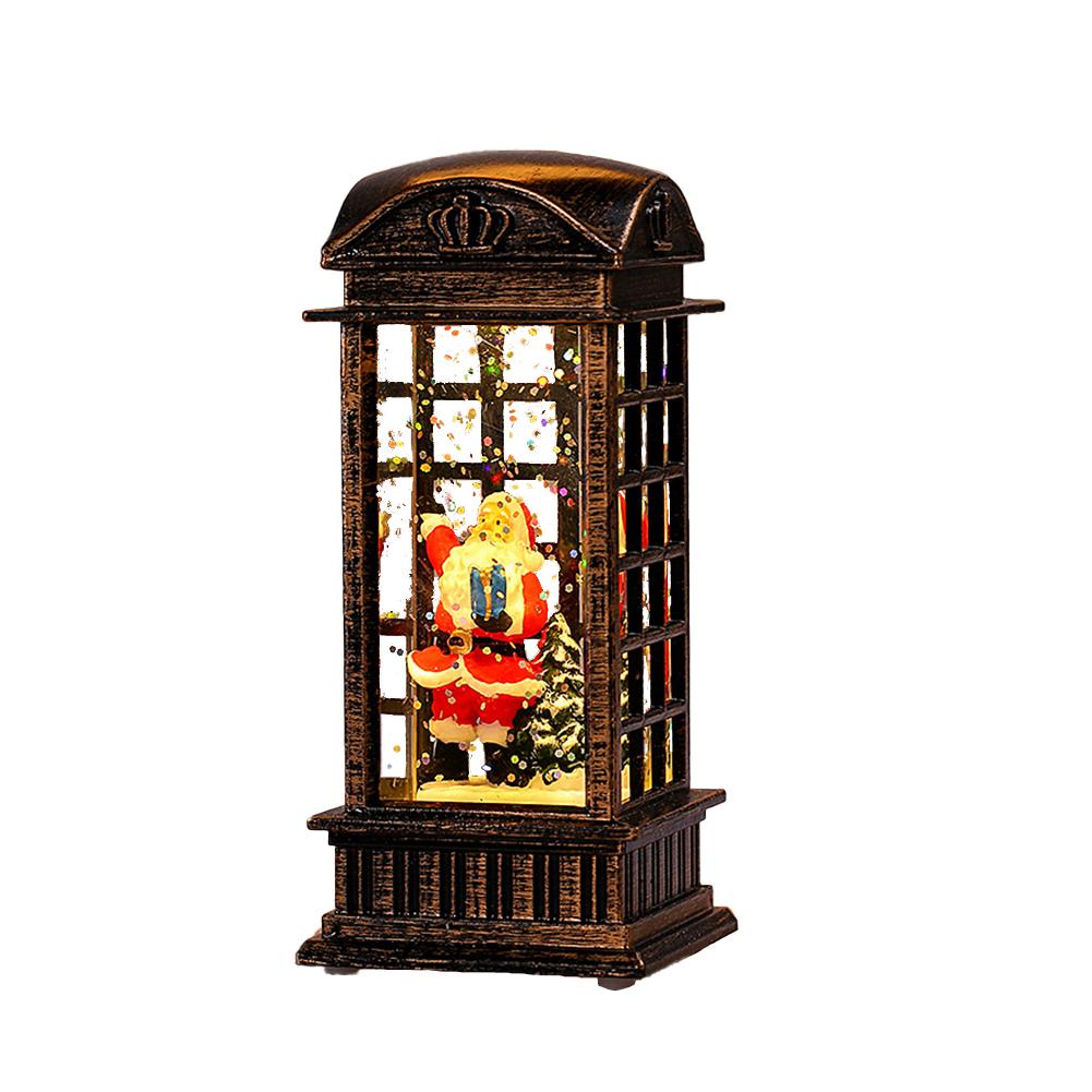 Christmas Snow Lantern Telephone Booth Battery Operated With Swirling Glitter 5“ x 2” x 2”for Xmas Home Decoration