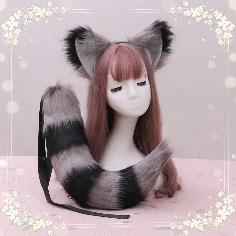 Cat Ear Plush Cat Tail and Ears Set Cat Tail Halloween Animal Cosplay Props Kid‘s Gift