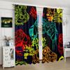 2 Pieces - Gamepad Doodle - Printed Curtain - Polyester Material - for Bedroom Living Room Study Anti-privacy Curtain