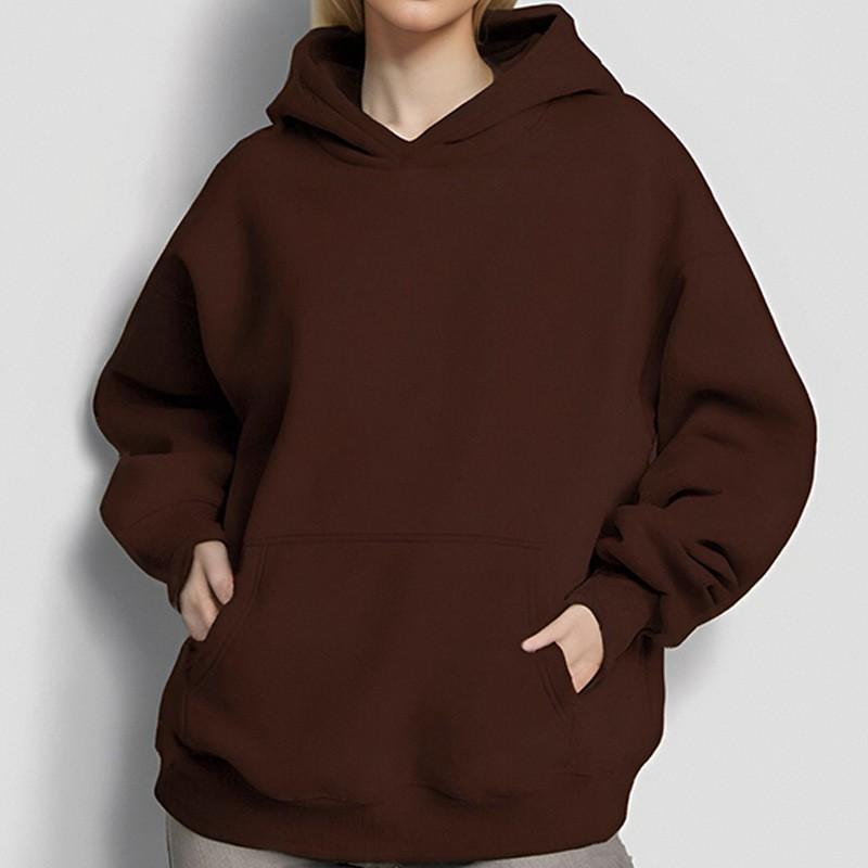 Womens Casual Hooded Sweatshirt Solid Color Loose Fit Long Sleeve Daily Wear