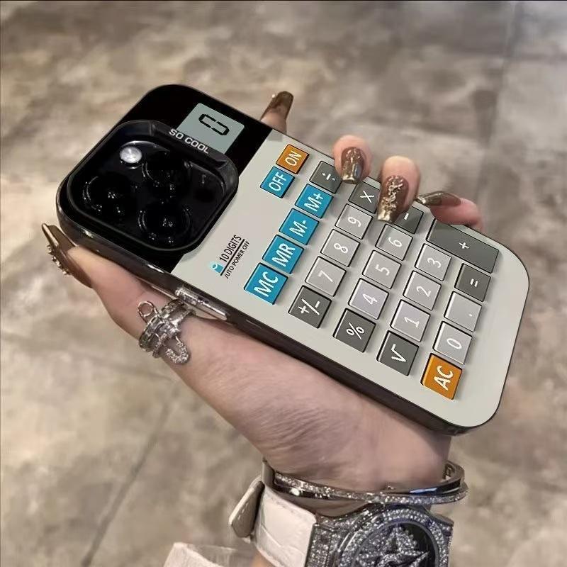 Retro Calculator Pattern Phone Case for iPhone 17 Air 16 15 14 11 Pro 13 12 Mini 8 7 Matte Laser Bumper Shockproof Hard Cover