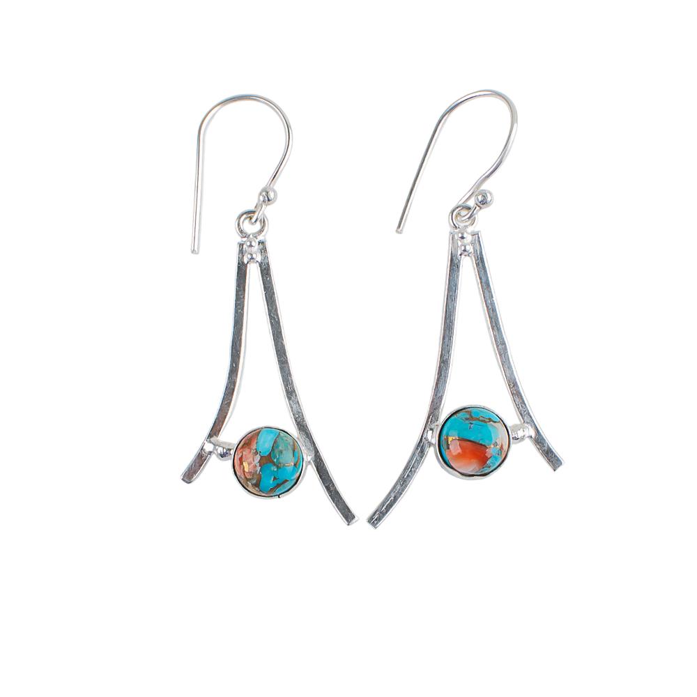 Spiny Oyster Gemstone 925 Sterling Silver Jewelry Handcrafted Earrings 1.45" EE-66-20