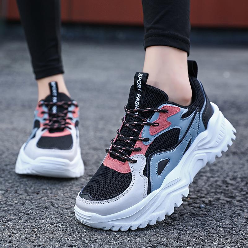 Женская обувь на высоком каблуке с толстой подошвой, весенне-осенняя женская резиновая легкая спортивная обувь для бега на открытом воздухе для фитнеса и улицы