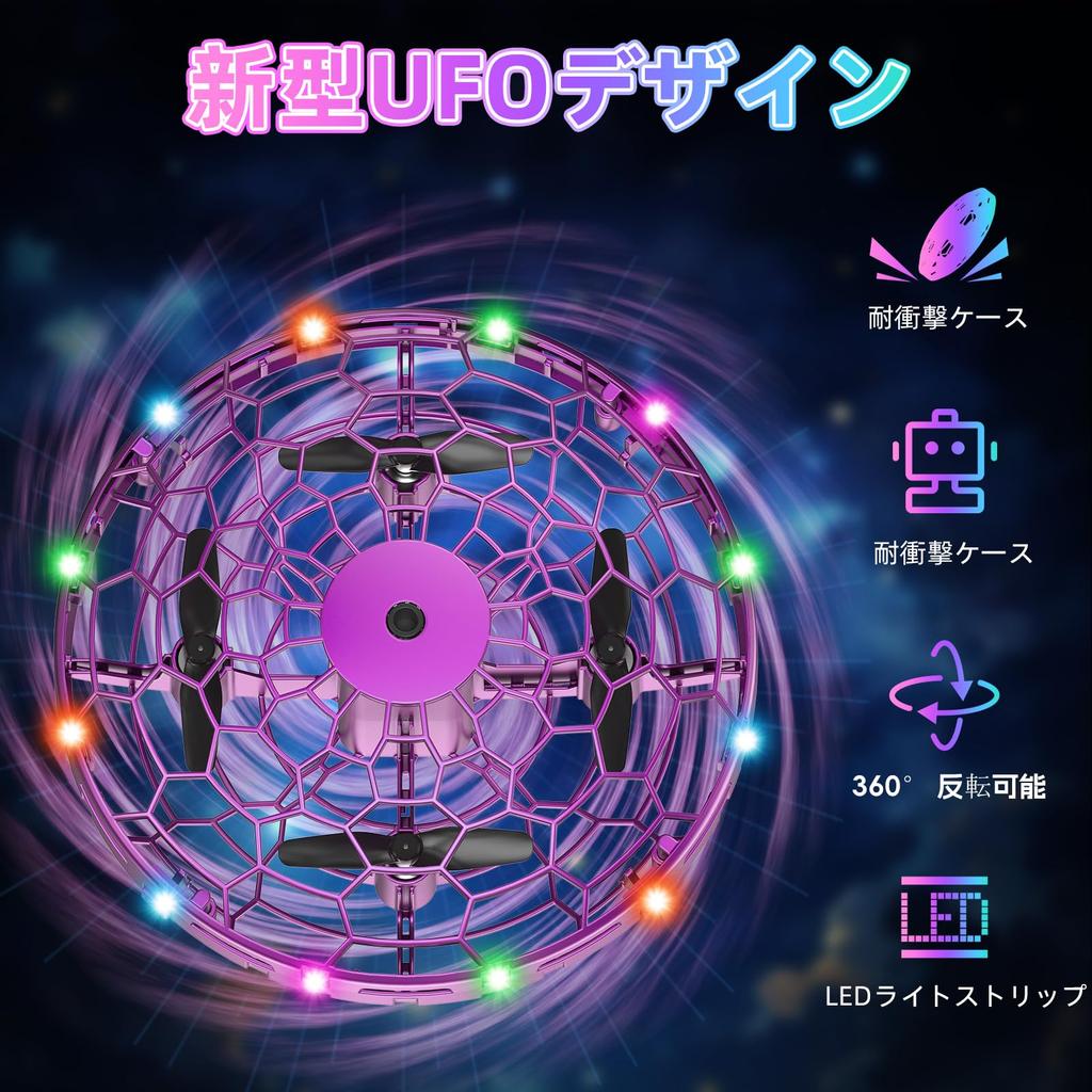 Летающий шар НЛО Жест Светодиодный Автоматическое Препятствие Домашний Идеально для или в качестве Подарка Фиолетовая Игрушка, Управление, Огни, Избегание, Вращение на 360°,