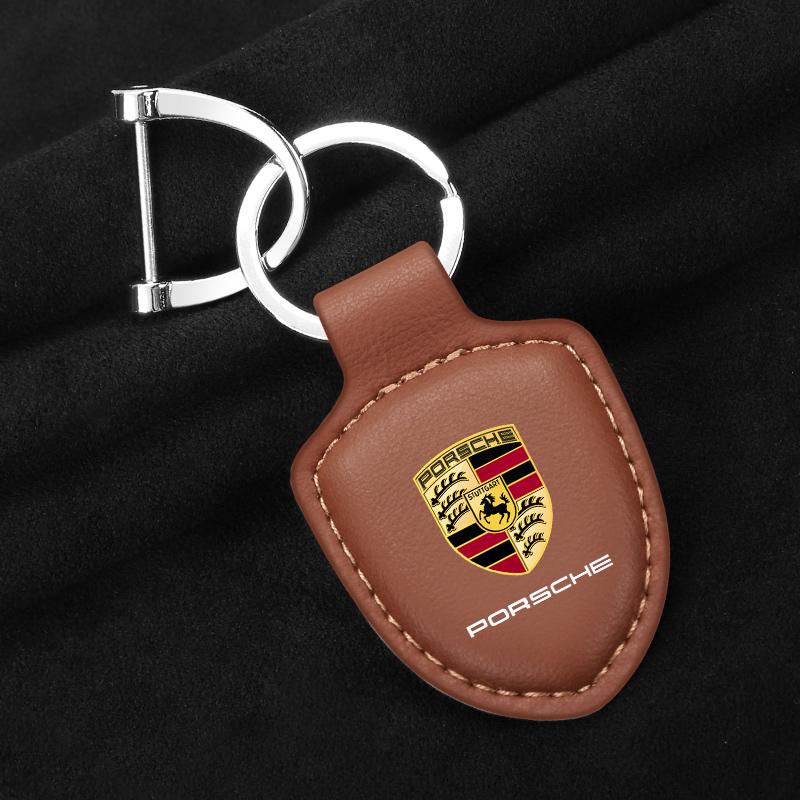 Новое кожаное кольцо-брелок для ключей автомобиля, тип 'Щит', для Porsche Panamera Cayenne Taycan 911 718 Macan Carrera-GT 928 944 968 944