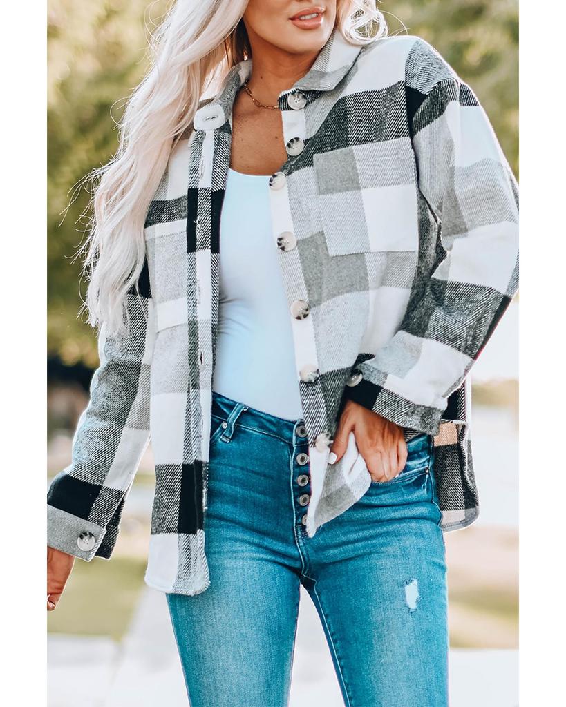 Azura Exchange Color Block Plaid Buttoned Jacket with Pocket