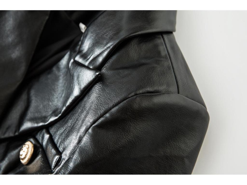 Black Long Sleeve Slim Fit Faux Leather Jacket with Suit Collar - Fall/Winter Collection
