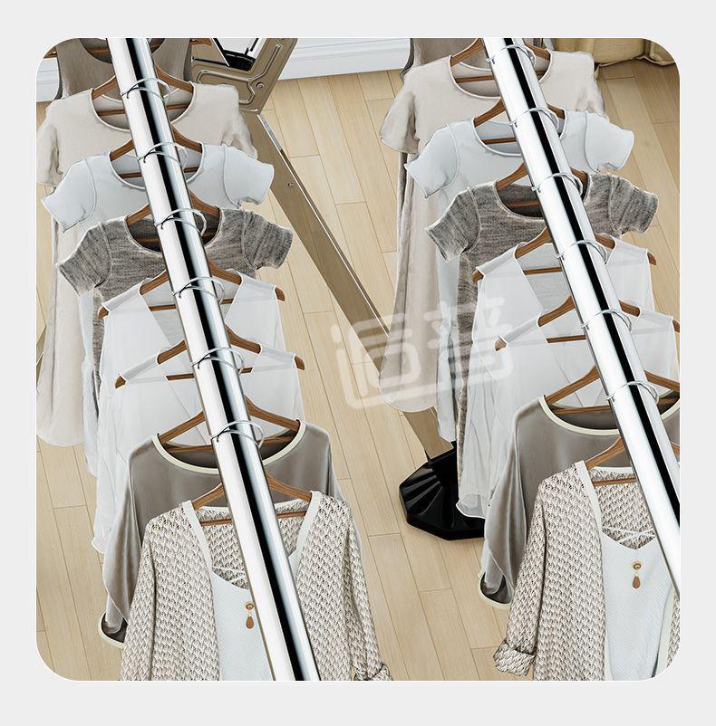 Bold Stainless Steel Folding Clothes Drying Rack - Floor-Standing, Telescopic, Indoor/Outdoor Use, Vertical Hanging Rod.