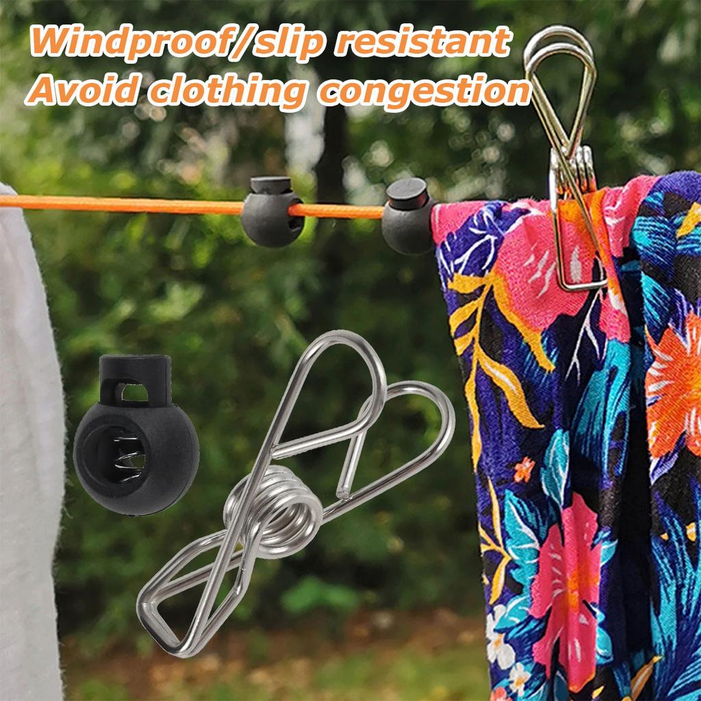 8m Clothesline Retractable Portable Travel Outdoor Camping Windproof Belt With Fixed Buckle And Clothespin Clothesline