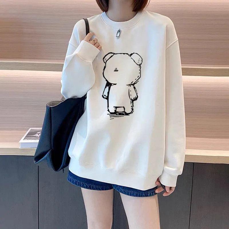 Korean Style Cartoon Jacket: Women's Fleece-Lined Round Neck Pullover Sweatshirt, 2025 Spring/Autumn Collection.