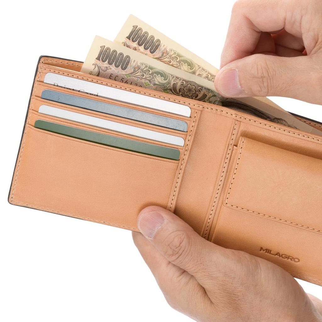 Milagro Bonaudo Palmerato Кошелек бифолд из козьей кожи Складной кошелек Большая вместимость Отделение для монет Отделения для карт Козья кожа Натуральная [MILAGRO] (Кошелек мужской