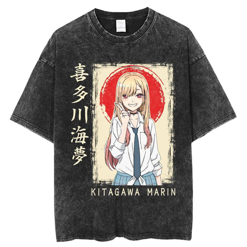 Anime Kawaii Waifu Vintage Shirt Otaku Shirts Gift for Anime Fan Highend Luxury Washed Retro Fashion Oversized Unisex Couples