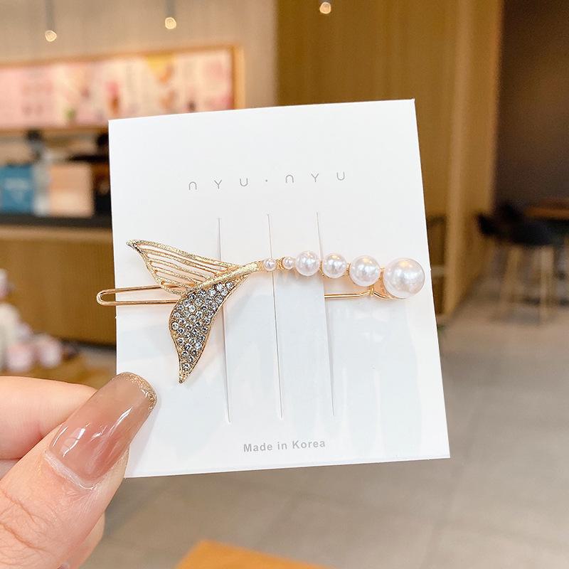 Корейская шпилька для волос со стразами и жемчугом для женщин: Элегантная боковая заколка для челки