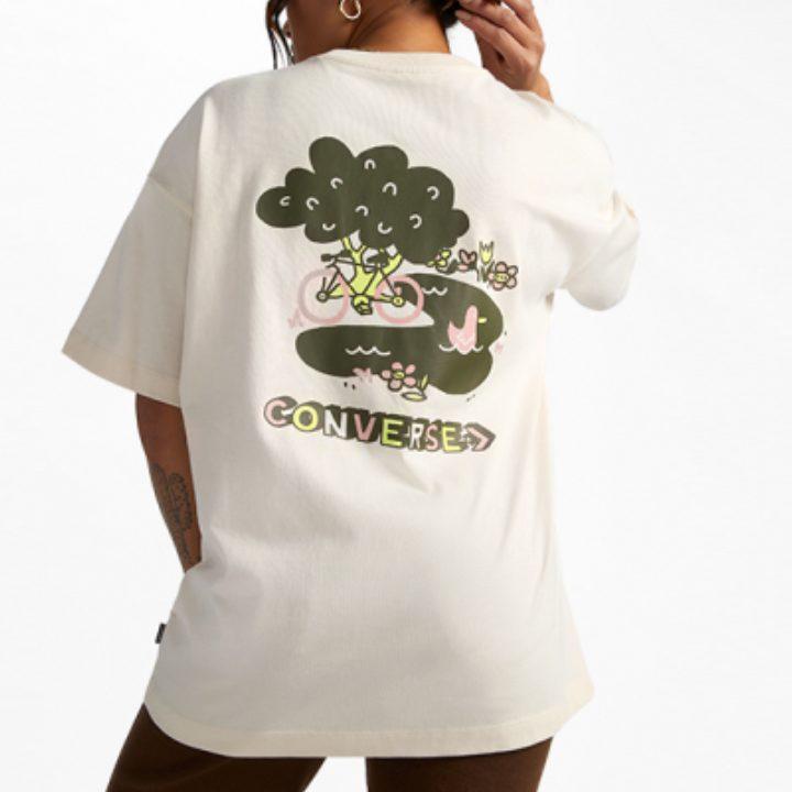 Converse T Shirts Women's White Crew Neck Moderate Straight Fit 10025185-A01