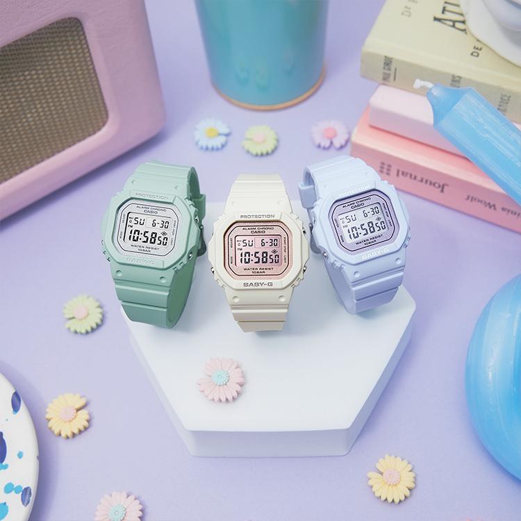 Casio Часы Baby-G Квадратные Весна Лето Макаронные Студенческие Парные Часы Электронный Механизм Ремешок из Смолы Унисекс Часы Розовые BGD-565SC-4PR