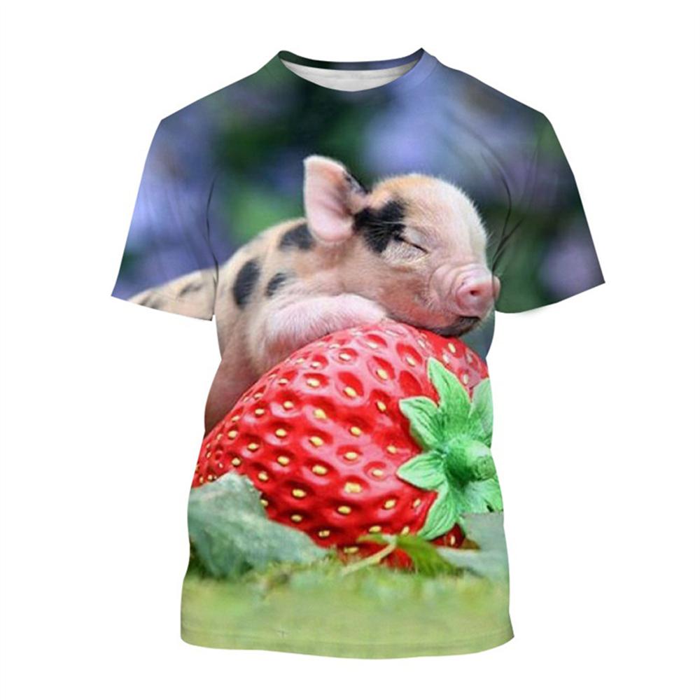 Guitar-Playing Pig 3D Printed Men's T Shirts Funny Summer Animals O-Neck Short Sleeve Casual Comforts Tees Shirt Kid Tops Women