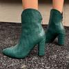 Women's High-heeled Short Boots Autumn and Winter New Solid Color Crocodile Pattern Thick Heel Large Size Pointed Short Boots