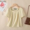 Women Summer Square Collar Casual Short Sleeve Blouse
