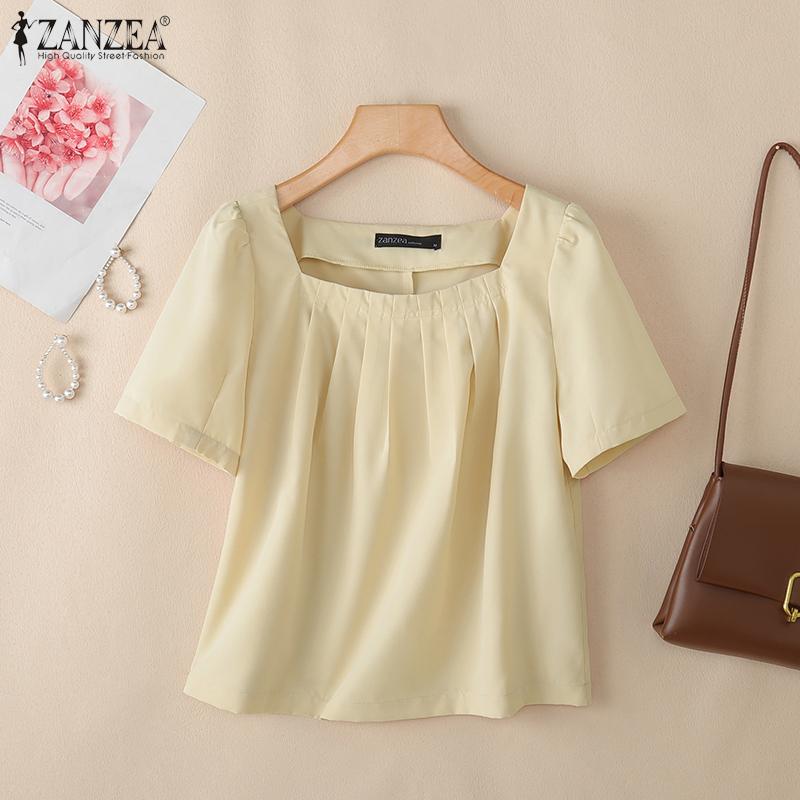 ZANZEA Women Summer Square Collar Casual Short Sleeve Blouse