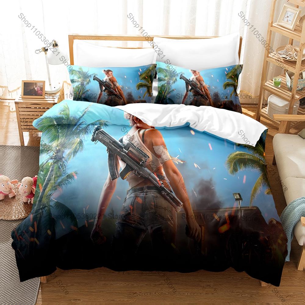 Cool Icon FF Warrior Character Graphic Free Fire Gaming Bedroom Decor Bedding Duvet Cover + 2 Pillowcases Mobile Game Fan Room D
