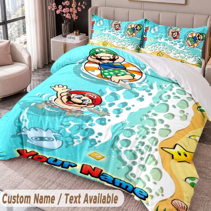 Custom Name Text 3Pcs Bedding Set Super Mario Duvet Cover And Two Pillowcases