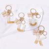 Cute Initial Letter Keyrings White Keychen, Capital Alphabet Gold Foil Resin Keychain Charm with Butterfly Tassel Pendant, Thanksgiving