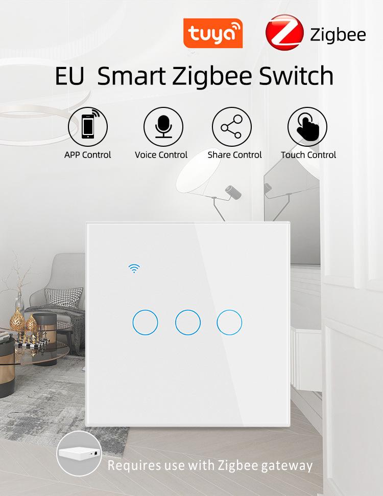 Умный выключатель Zero Fire Тип 86 Zigbee: Стальная или стеклянная панель, Пульт с голосовым управлением Alice.