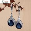 Temperament Blue Sapphire Water Drop Oval Drop Earrings For Women Inlaid White Crystal Stainless Steel Earrings Gifts For Women