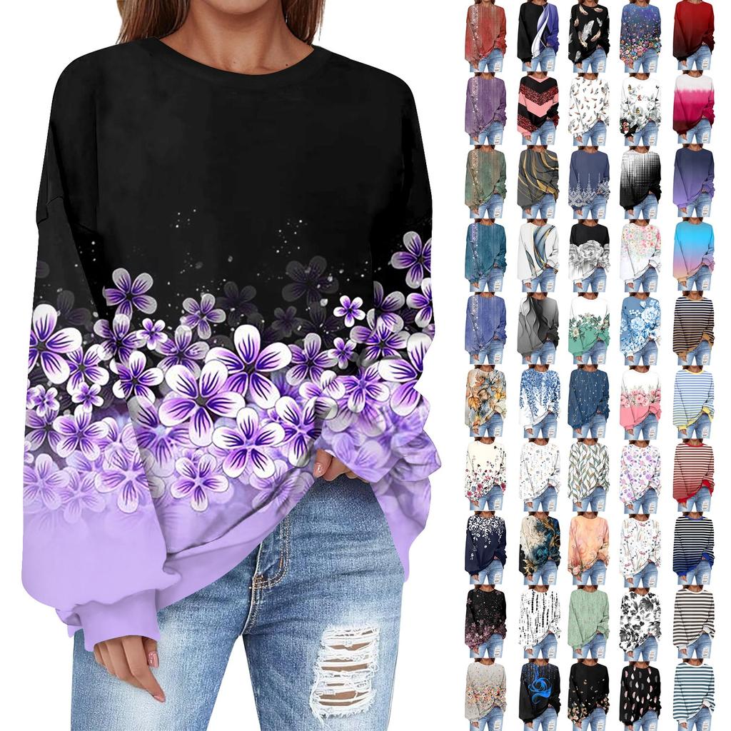 Oversized Sweatshirt For Women Crewneck Printing Long Sleeve Shirts Sweatshirt